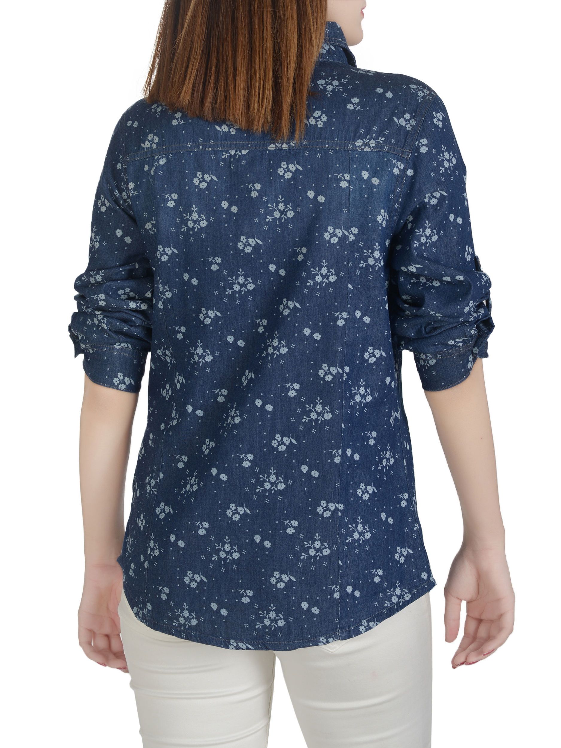 Printed denim stitched pret shirt by lime light western collection 2019