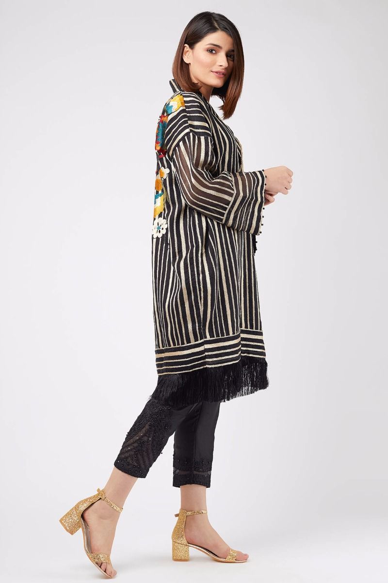 Stylish black striped stitched pret kurti by khaadi embroidered collection 2019