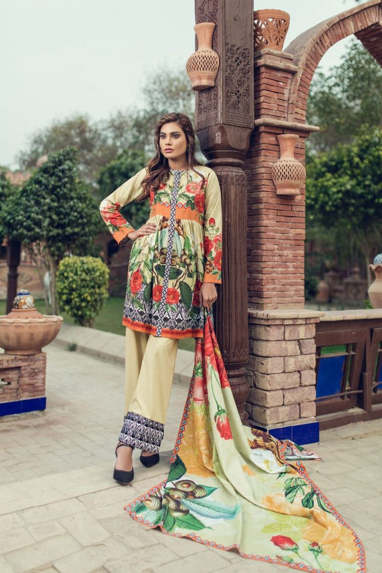 Beautiful cream 2 piece unstitched dress by Kapray Lawn collection 2018