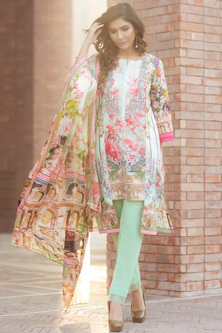 Beautiful light green Pakistani unstitched dress by Fridous Spring summer Collection 2018