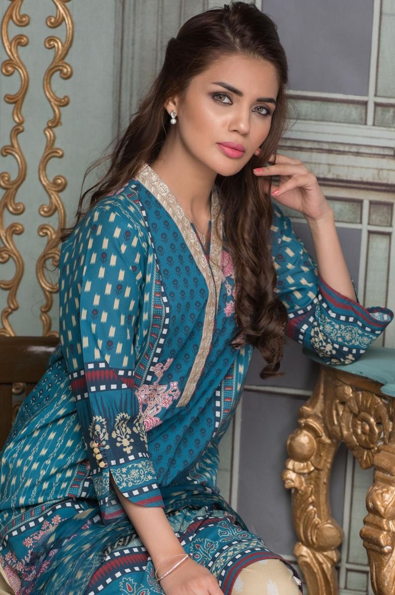 Digital printed blue stitched pret wear by zeen women online ...