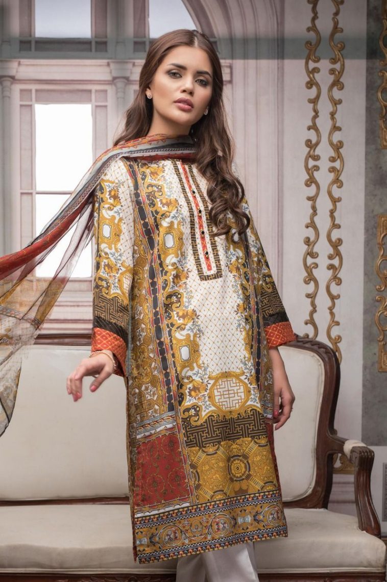 Beautiful 3 piece khaki ready to wear embroidered dress by zeen women ...