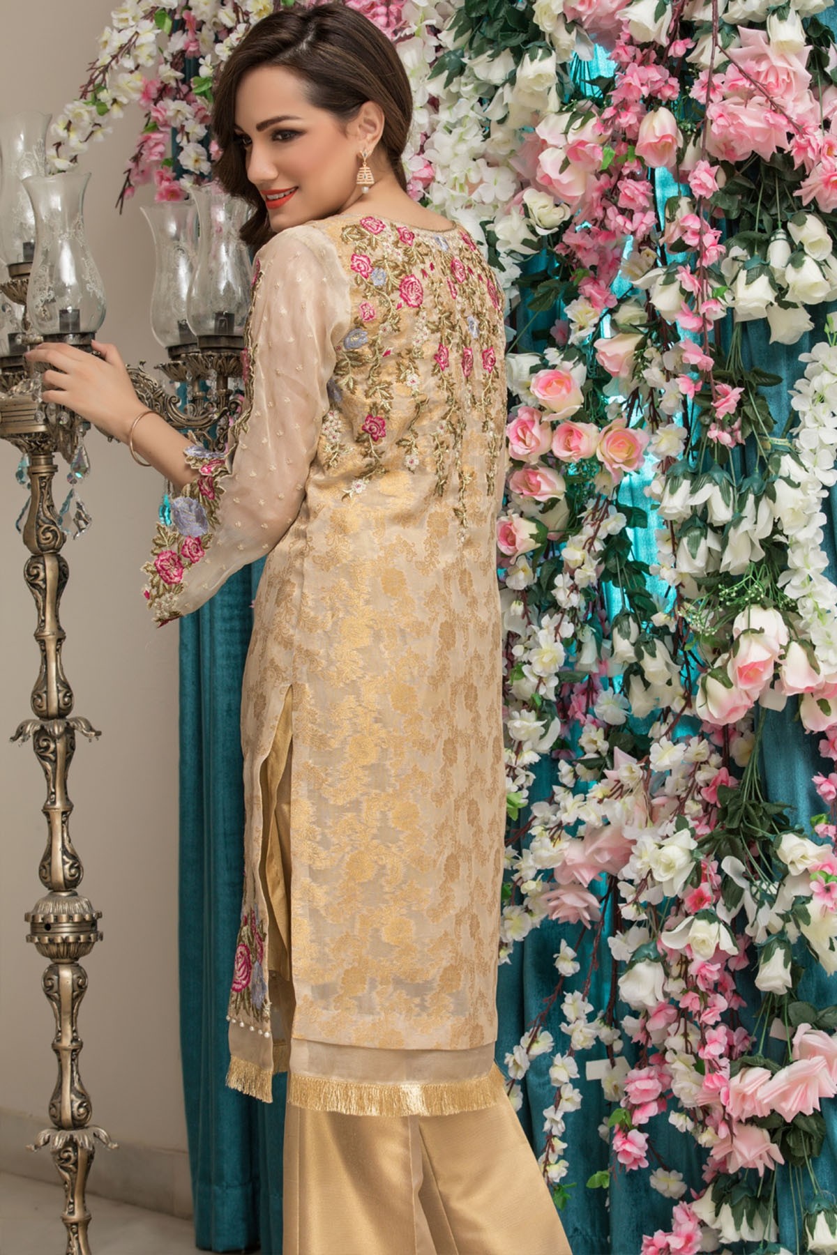 Buy this pretty embroidered stitched organza dress available at a decent price at all online and off line stores by Firdous Luxe Affairs evening wear 2018