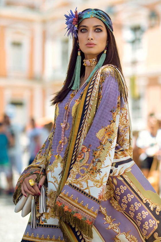 Buy Elan in UK Uber Chic Purple Unstitched Lawn Suit with Embroidered ...