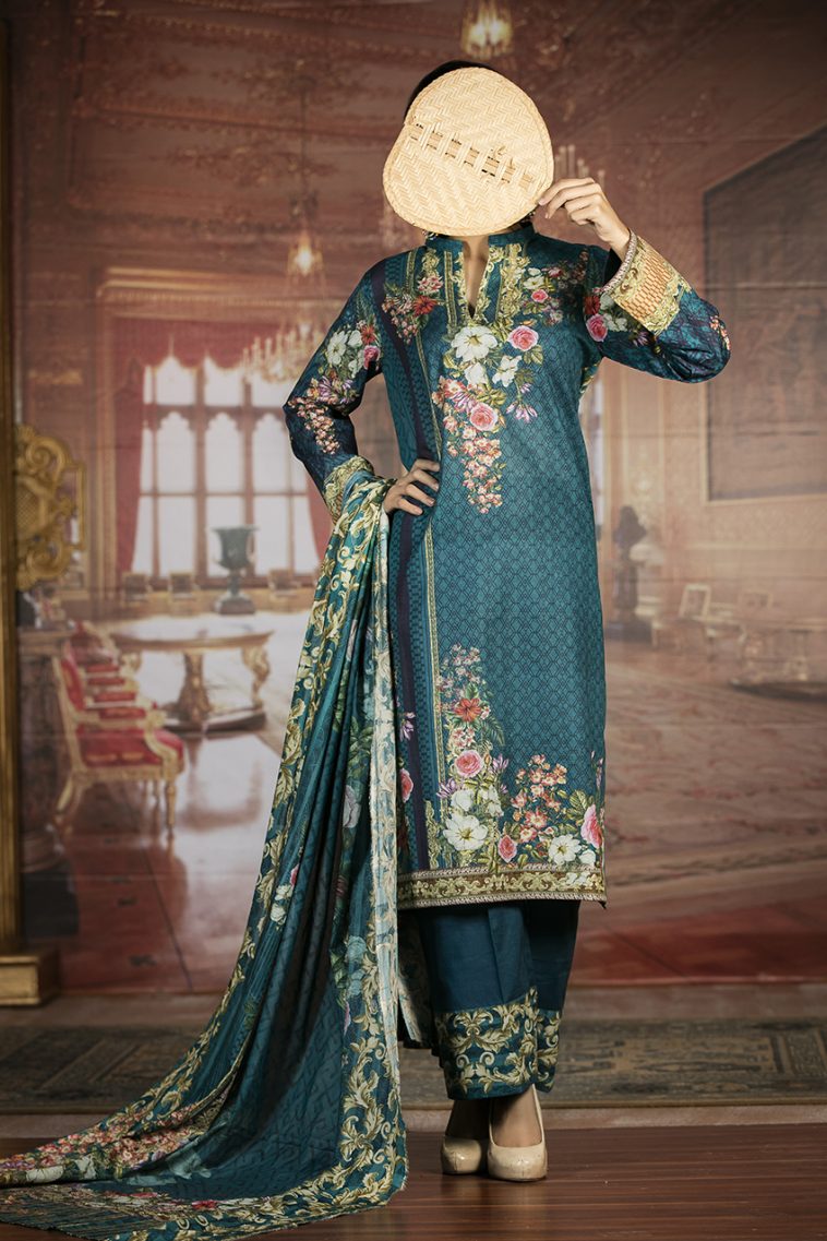 Elegant Green 3 piece unstitched pret dress by Saman Qureshi spring collection 2018