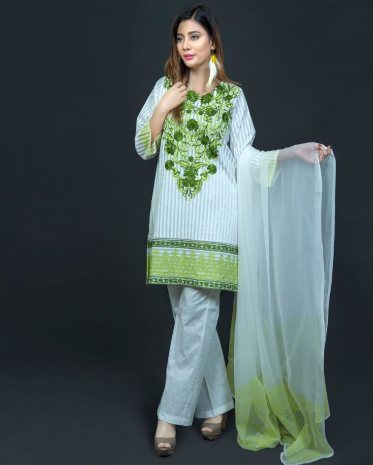 Elegant Light Blue embroidered unstitched Pakistani pret by Nimsay 3 piece spring collection 2019