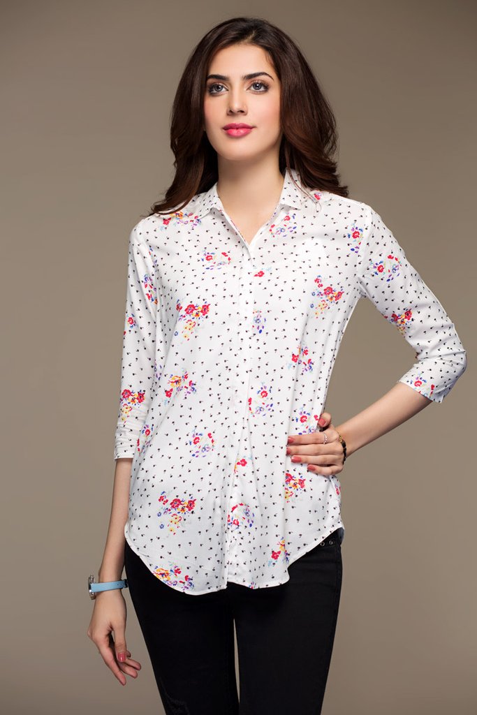Elegant white ready to wear printed top by outfitters university wear 2018