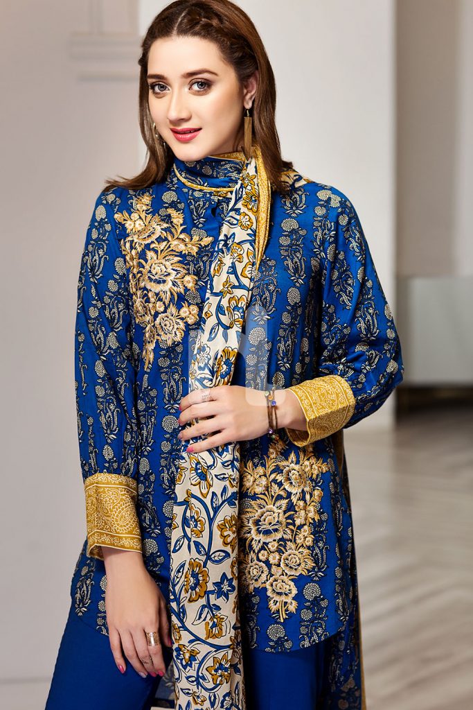 Graceful Pakistani embroidered Blue 2 piece unstitched pret by Nishat