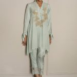 Ice flow green embroidered stitched pret dress by Deepak Perwani semi formal dresses 2018