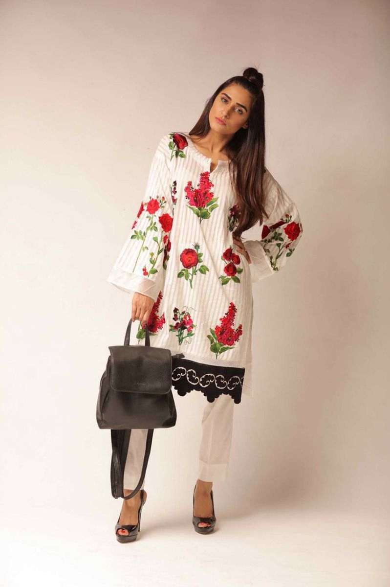 Laced white embroidered ready to wear Pakistani pret wear by Nimsay embroidered collection 2019