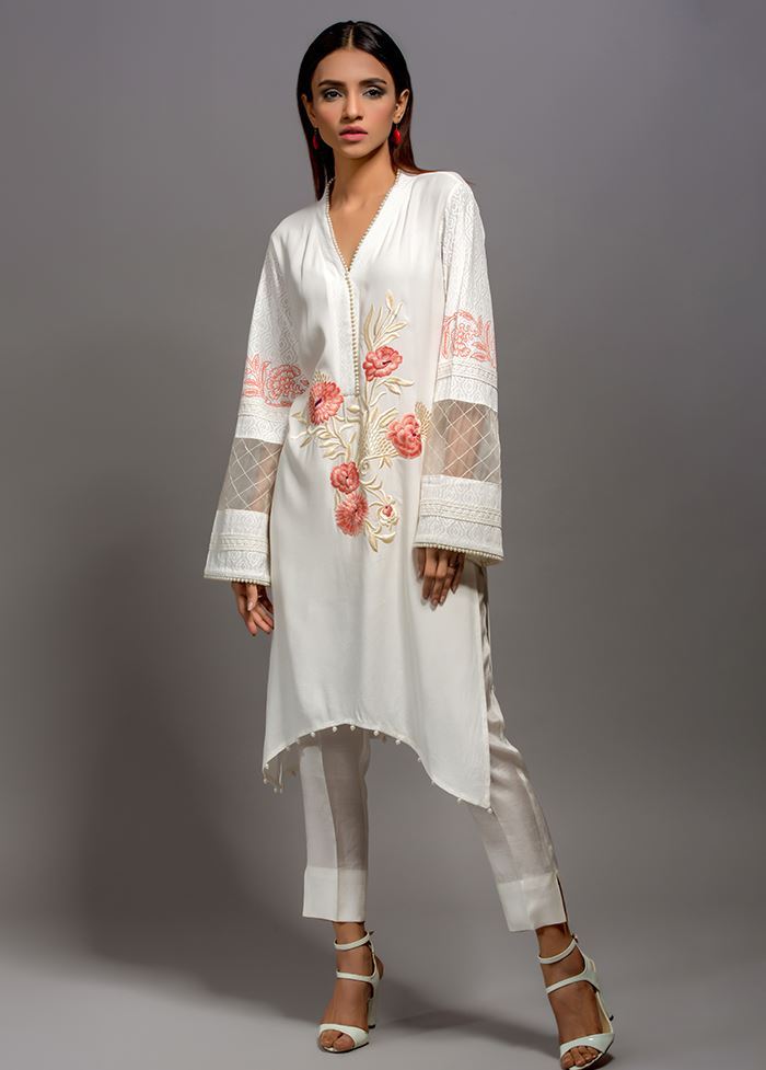 Pastel petals stitched pret shirt by Deepak Perwani luxury pret collection 2018