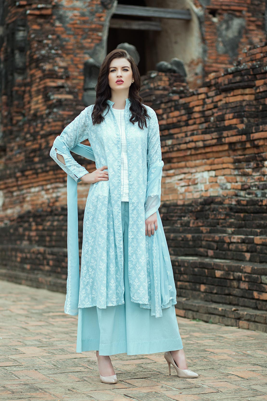 Refreshing Light Blue unstitched Pakistani pret dress by Taana Baana casual spring collection 2019