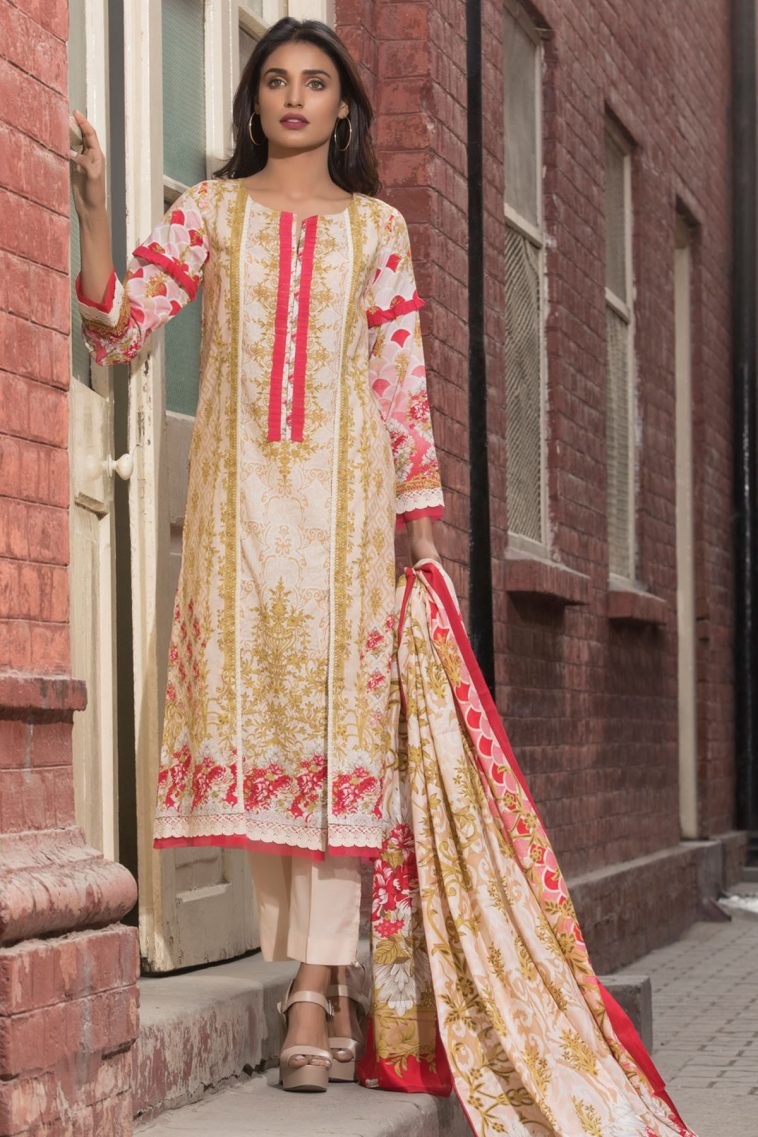 This elegant 3 piece unstitched lawn dress available at a decent price of pkr 1650 at all online and off line stores by Firdous spring collection 2018