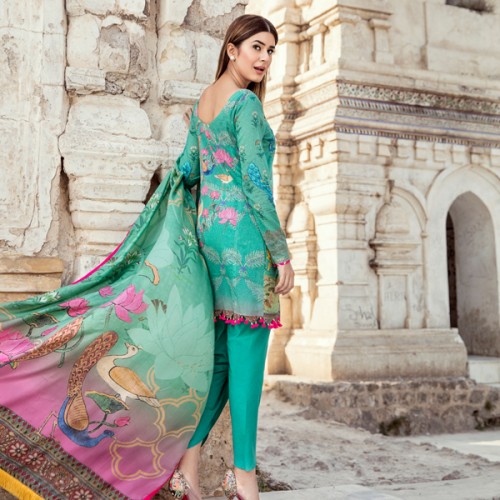 This elegant 3 piece unstitched lawn dress available at a decent price of pkr6390 at all online and off line stores by Panache spring collection 2019