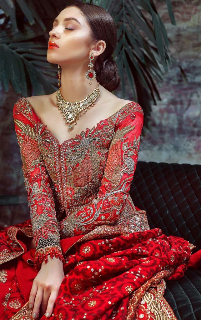 Tradition red designer bridal dress by Pakistani wedding dresses online