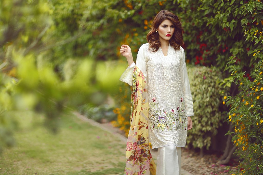 This elegant ready to wear white silk dress available at a decent price of pkr by Suffuse by Sana Yasir party wears 2018