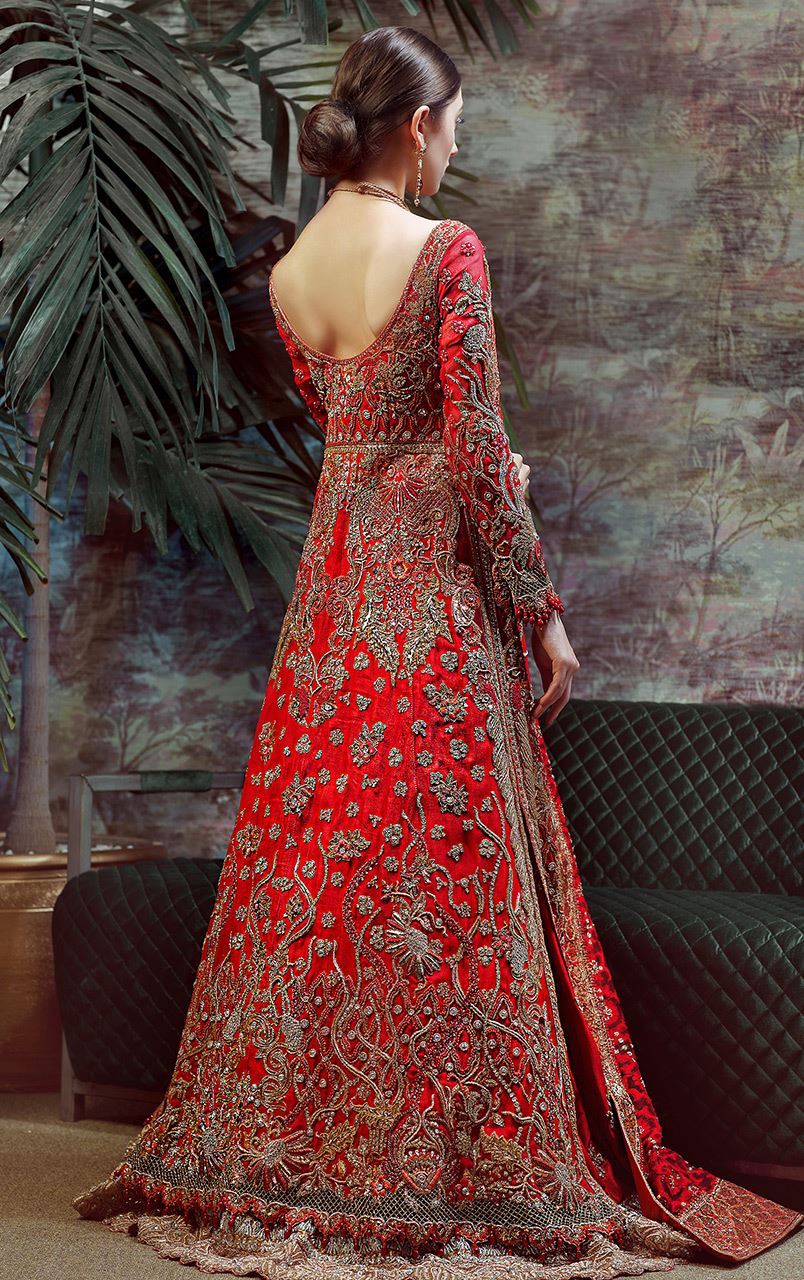 Tradition red designer bridal dress by Pakistani wedding dresses online