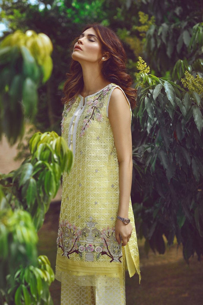 Yellow 2 piece dress stitched pret wear by Suffuse by Sana Yasir luxury suits 2018