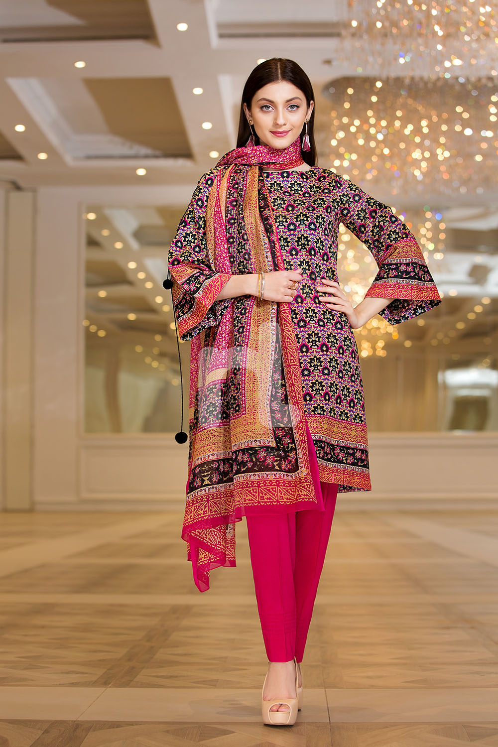 pink pret unstitched Pakistani pret wear by Nishat 3 piece collection 2019