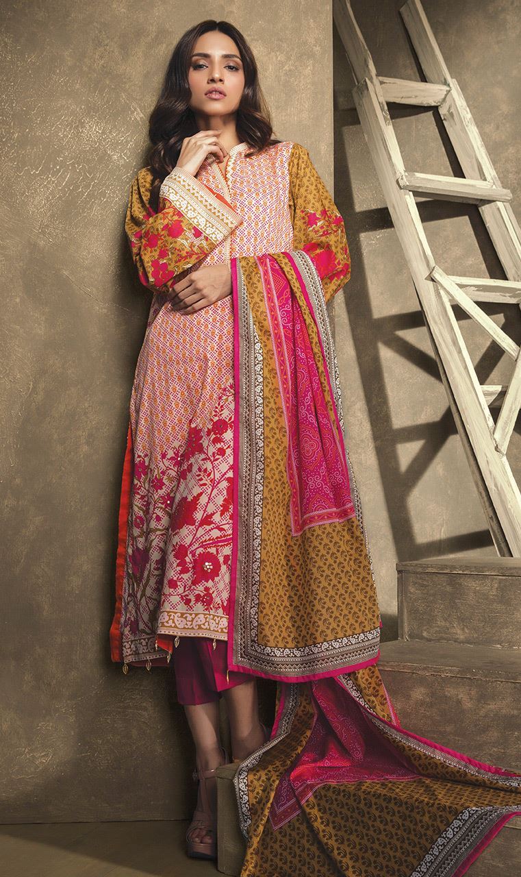 Beautiful Pink Pakistani unstitched dress by Orient textile printed casuals 2018