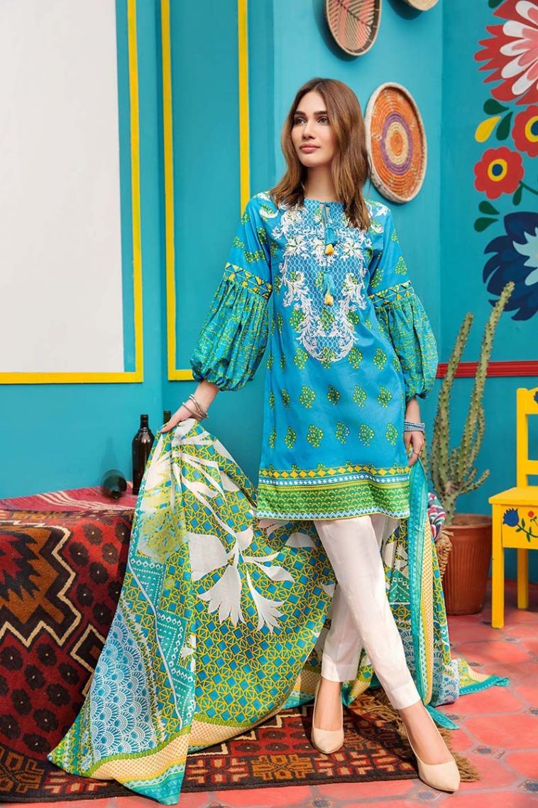 Beautiful blue 2 piece unstitched dress by Gul Ahmed Printed prets 2018