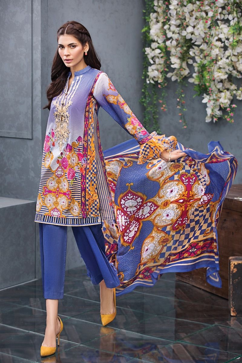 Beautiful ink blue Pakistani unstitched dress by Gul Ahmed embroidered casuals 2018