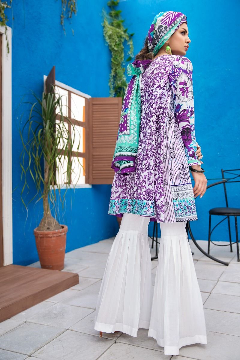 Beautiful purple printed unstitched Pakistani pret wear by Gul Ahmed spring dresses 2018