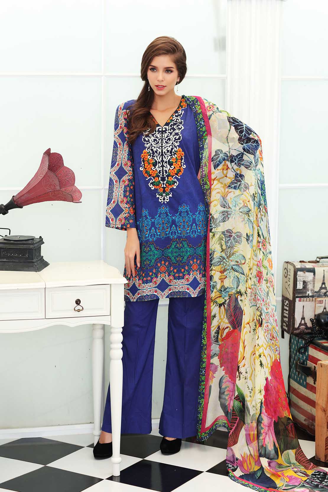 Blue pret embroidered dress So Kamal embroidered pret collection 2018
