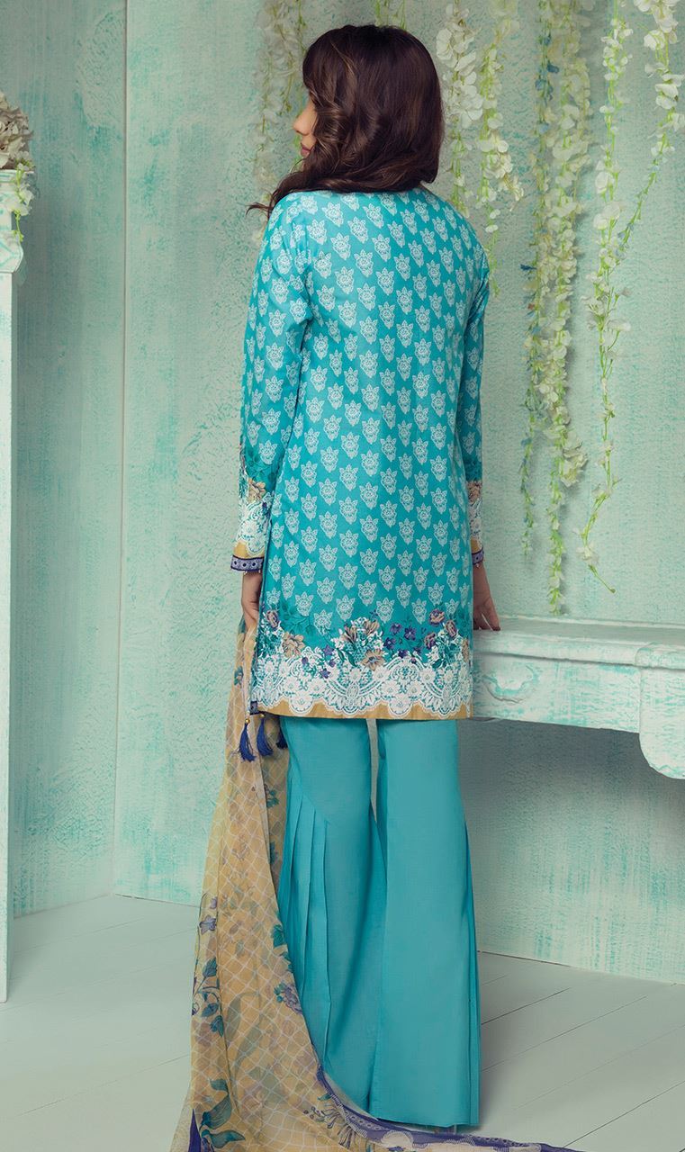 Bold and trendy light blue colored three piece unstitched lawn dress by Orient Textile spring dresses 2018