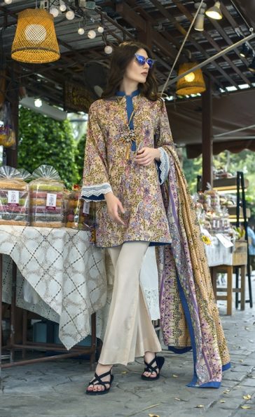 Beautiful brown Pakistani unstitched dress by Komal printed casuals ...