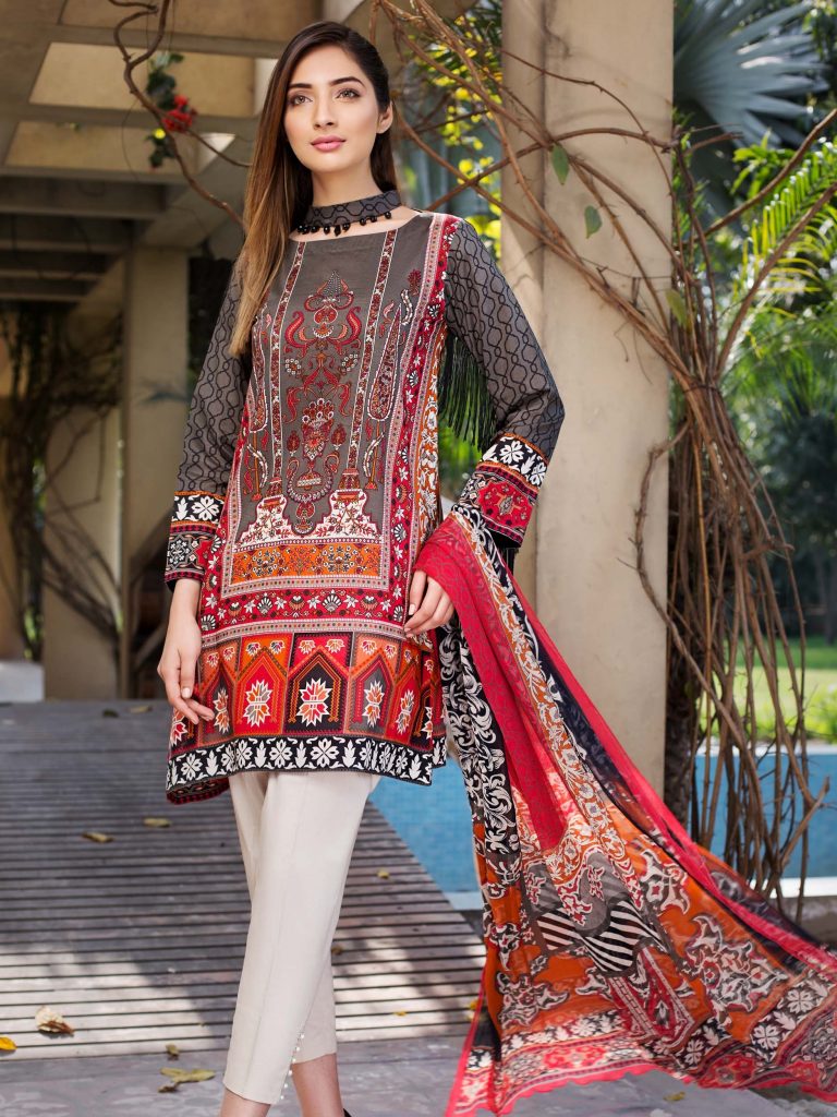 Beautiful grey Pakistani unstitched dress by Limelight printed ...