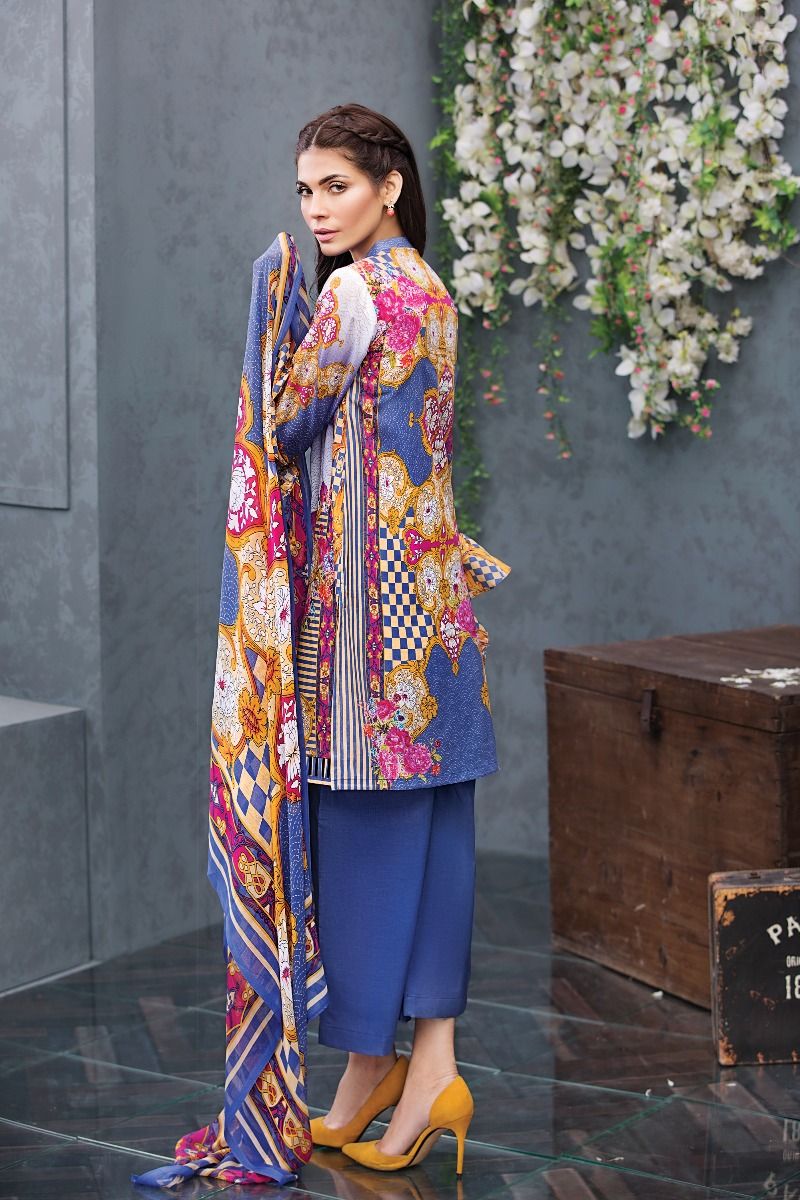 Buy this elegant ink blue chiffon 3 piece pret dress by Gul Ahmed embroidered casuals 2018 at a very reasonable price
