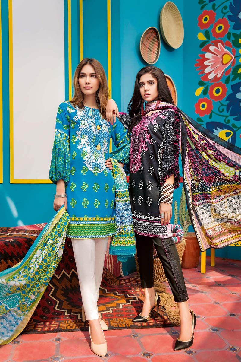 Buy this elegant unstitched Lawn dress at a very decent price of 2690 by Gul Ahmed Printed prets 2018