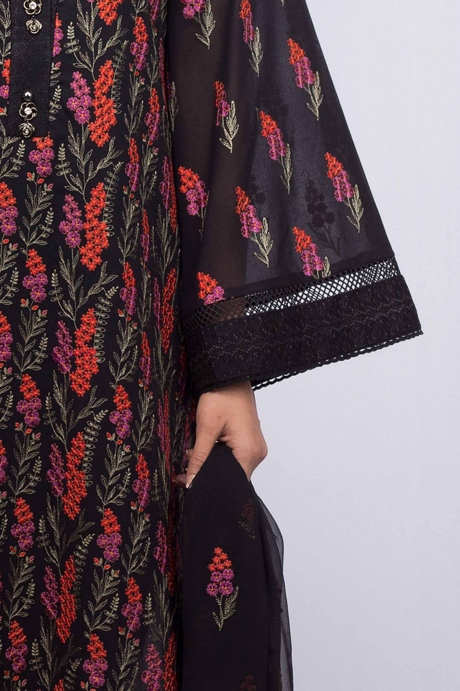 Unstitched Black Pakistani Dress at Bareeze Sale