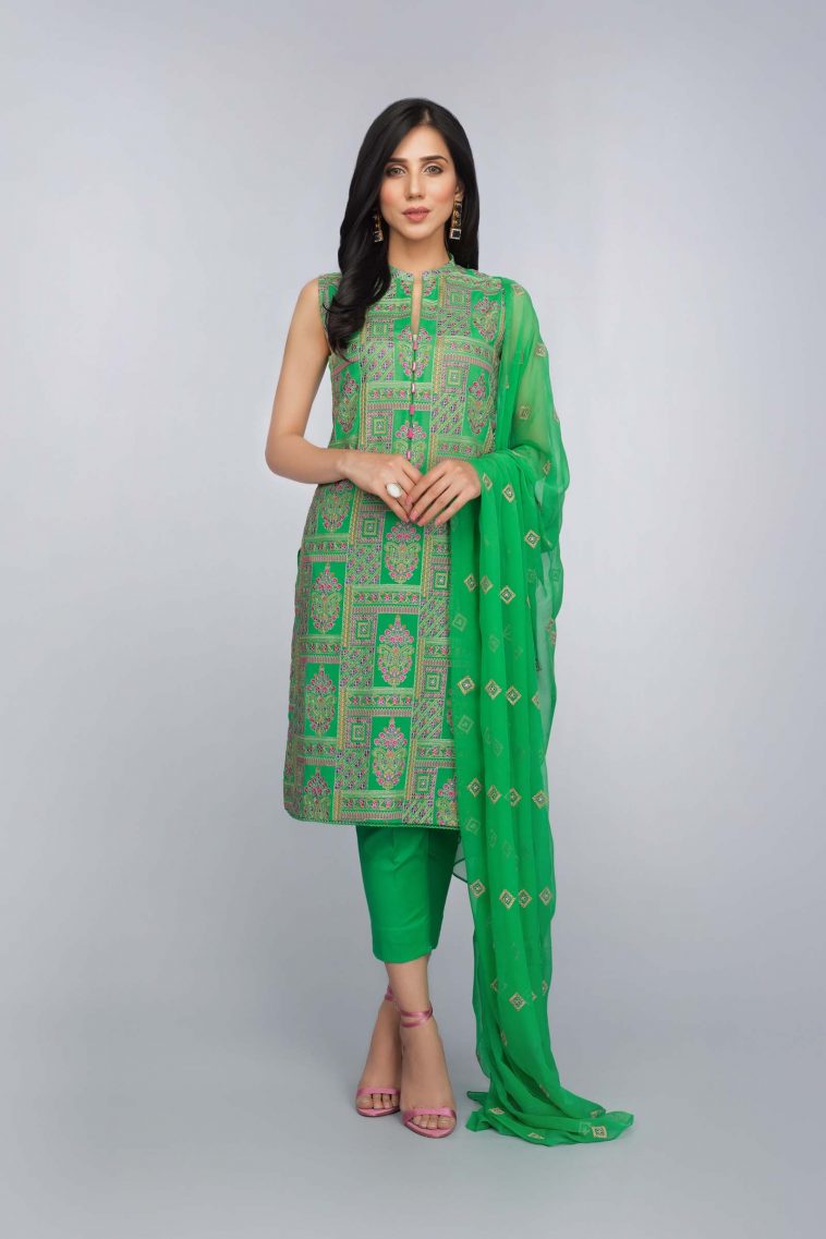 Buy Online Refreshing Green Unstitched Pakistani Lawn Suit by Bareeze Summer Collection