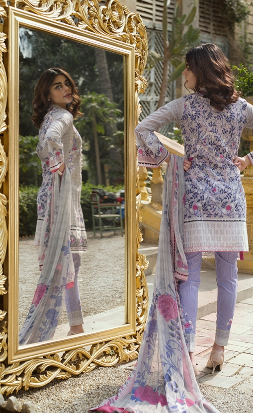 Buy this lawn pret wear unstitched dress at a best price of available for online shopping by LSM fabrics printed clothes 2018