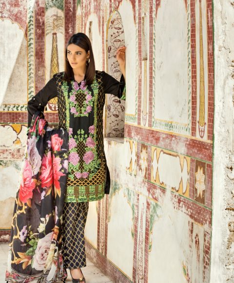 Elegant Black embroidered unstitched Pakistani pret by Ivy prints 3 piece spring collection 2018