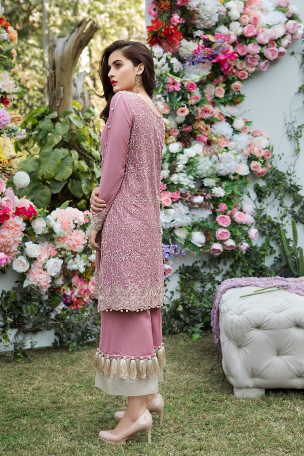 Elegant Mauve colored three piece unstitched Swiss lawn dress by Imrozia premium embroidered dresses 2018