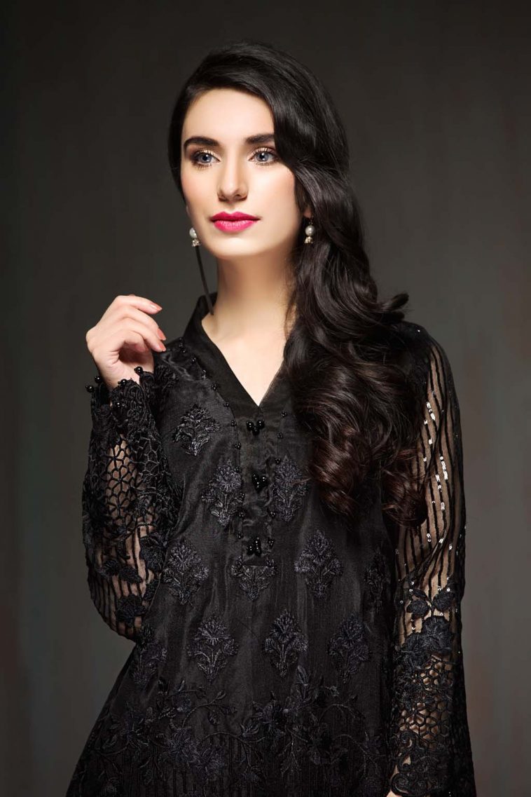 baroque black chiffon suit