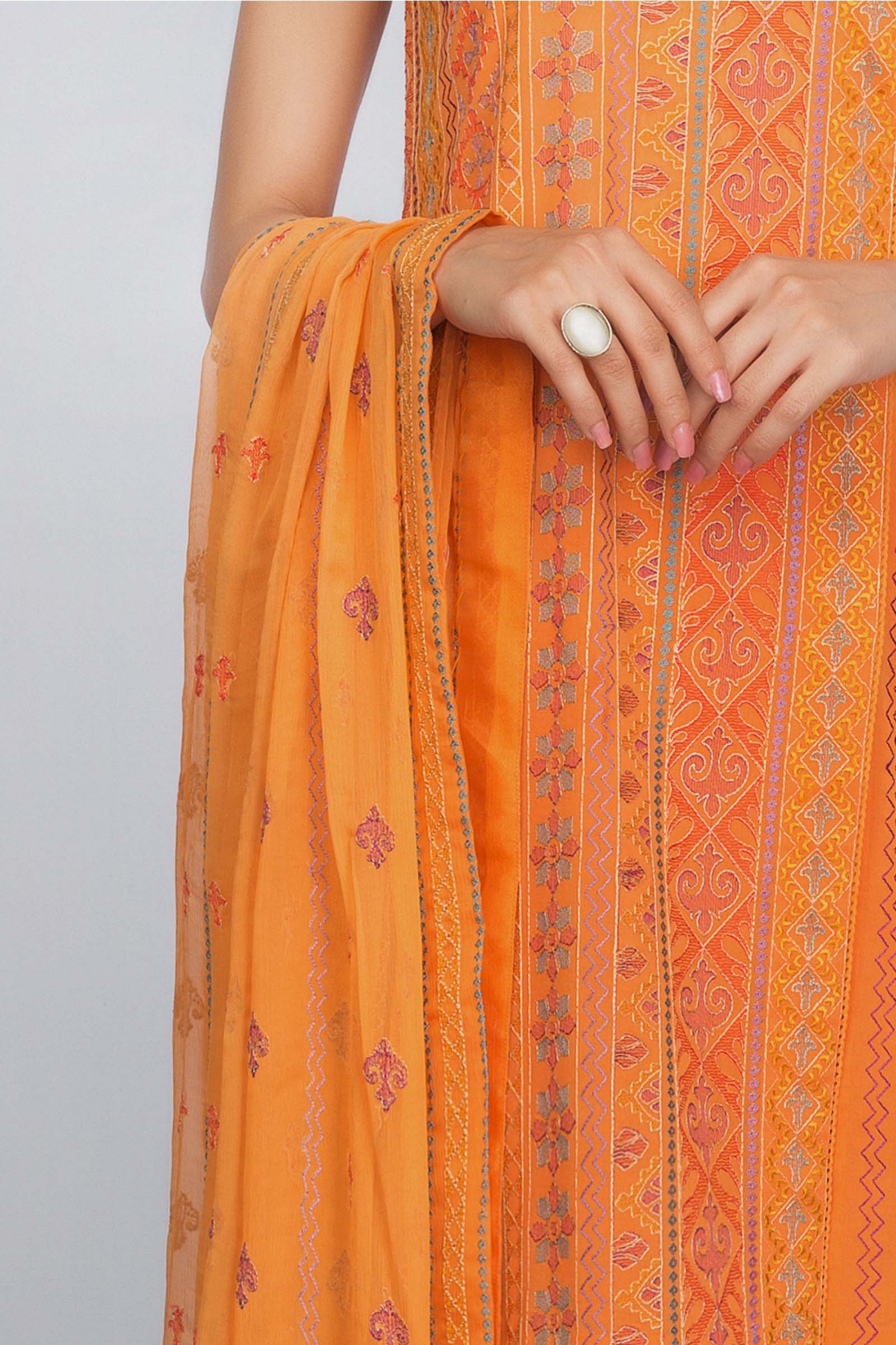 Elegant orange 3 piece unstitched Lawn dress by Bareeze Summer Collection