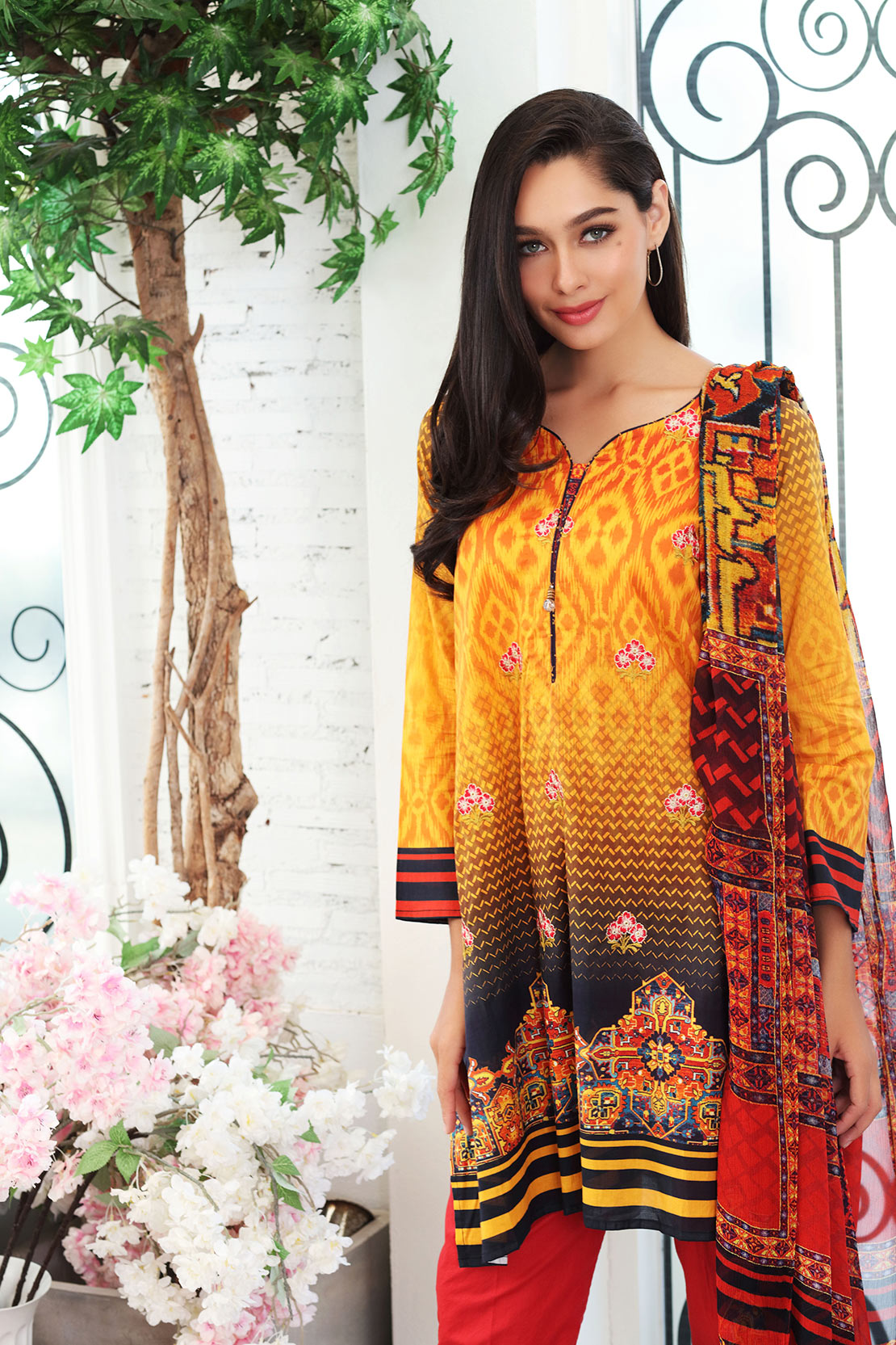 Embroidered stitched yellow pret wear dress by So kamal pret wear collection 2018