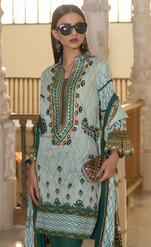 Graceful Pakistani embroidered Green 3 piece unstitched pret by Summerina embroidered collection 2018