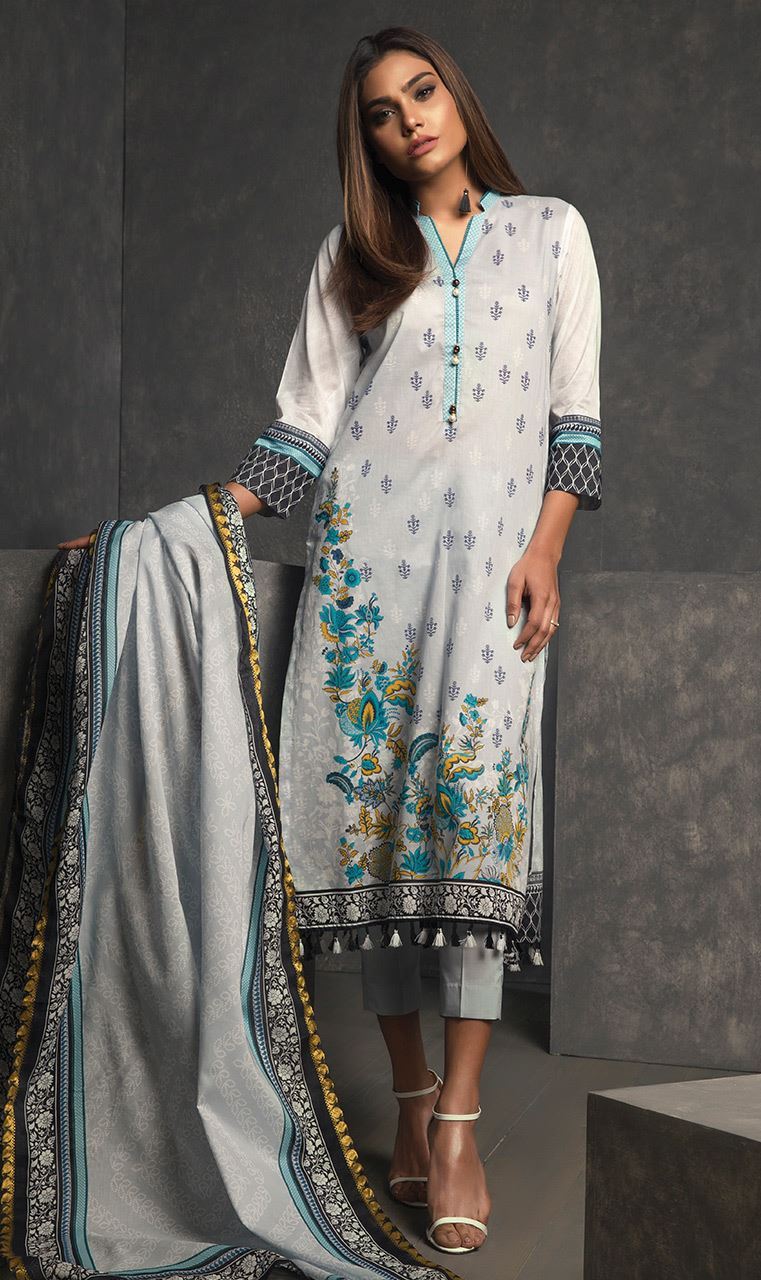 Graceful Pakistani printed White 3 piece unstitched pret by Orient Textile lawn clothes 2018