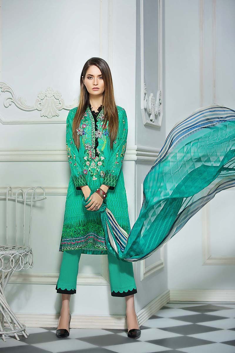 Graceful Printed Sea Green 3 piece unstitched pret by Gul Ahmed pret wear 2018