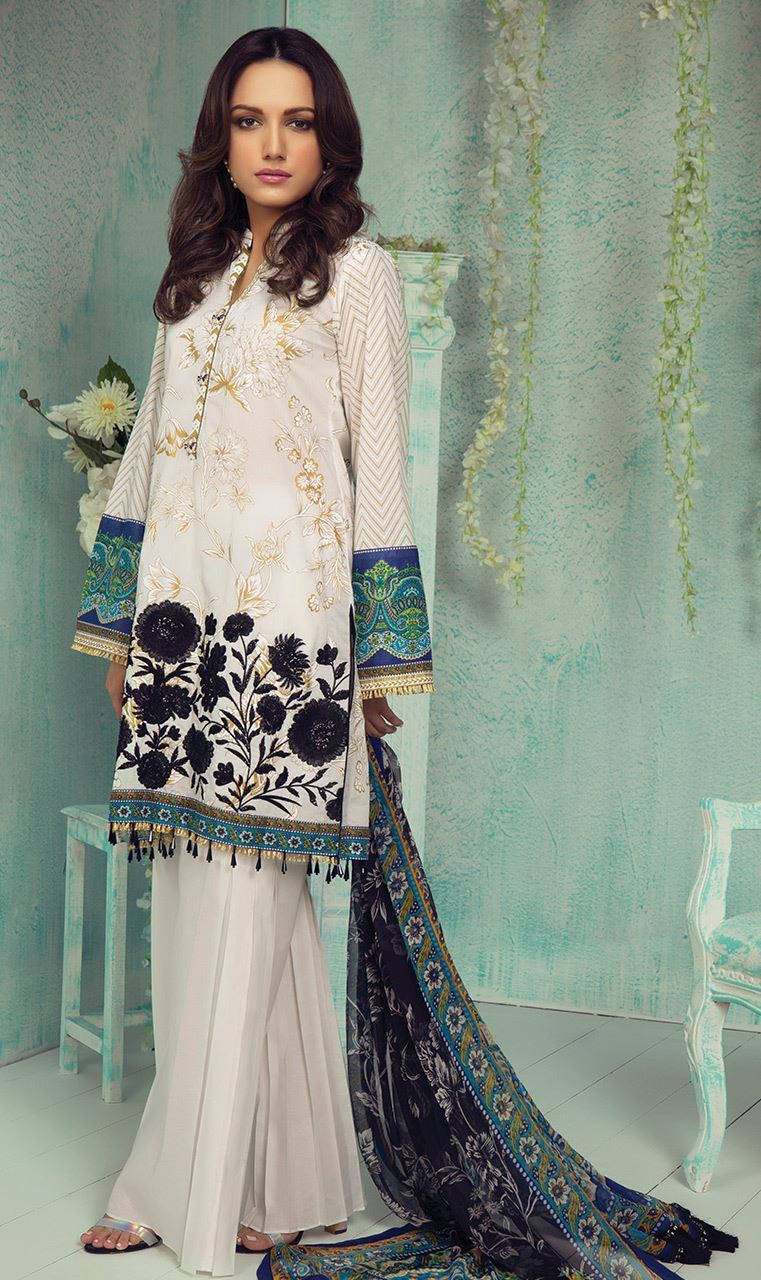 Graceful Printed white 3 piece unstitched pret by Orient Textile casual prets 2018
