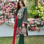 Green 3 piece Pakistani unstitched pret by Imrozia premium embroidered 2018