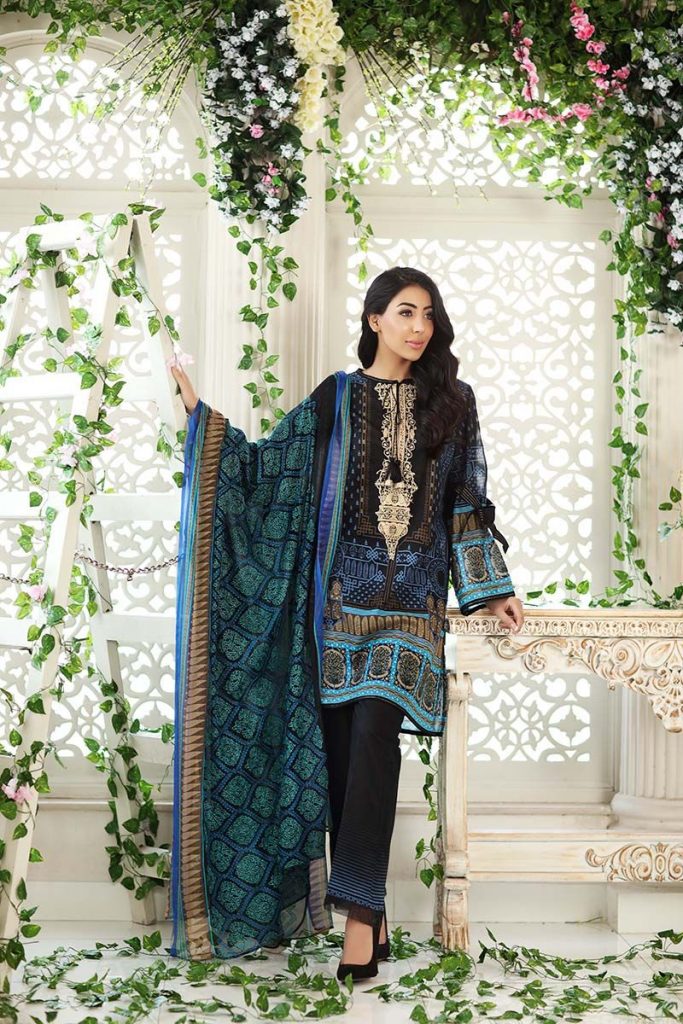 Green printed unstitched Pakistani pret wear by Gul Ahmed spring