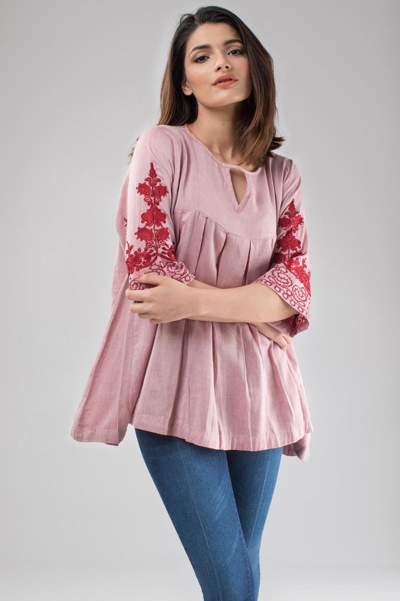 Khaadi Embroidery Shirt with Denim Pants for Women