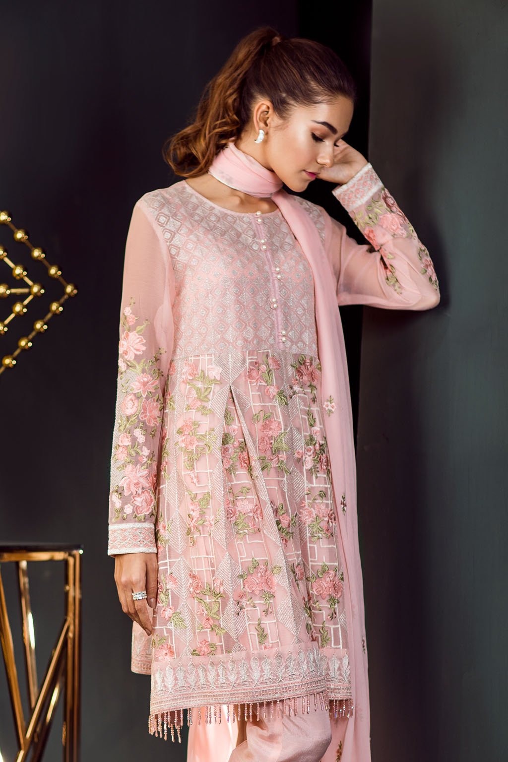 Ravish Pastel Pink ready to wear 3 piece pret frock dress by Baroque Fuschia Collection 2018