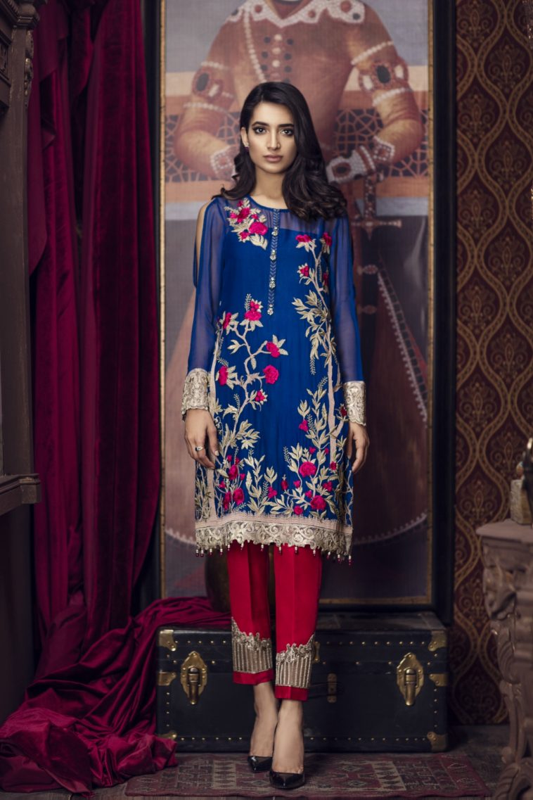 Ravish blue unstitched 3 piece pret dress by Imrozia Premium semi